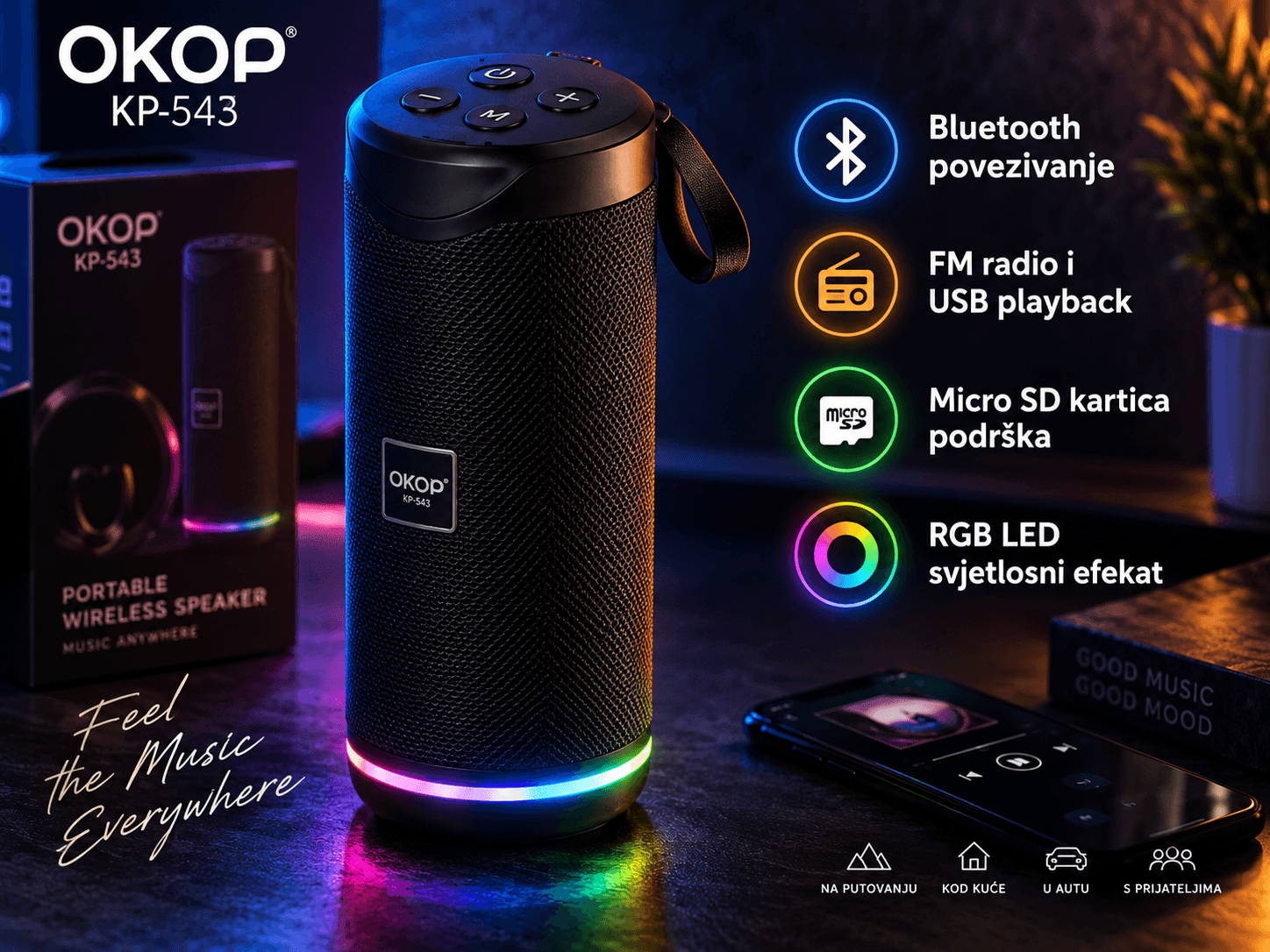 OKOP KP-543 – bežični Bluetooth zvučnik sa RGB LED svjetlom 2