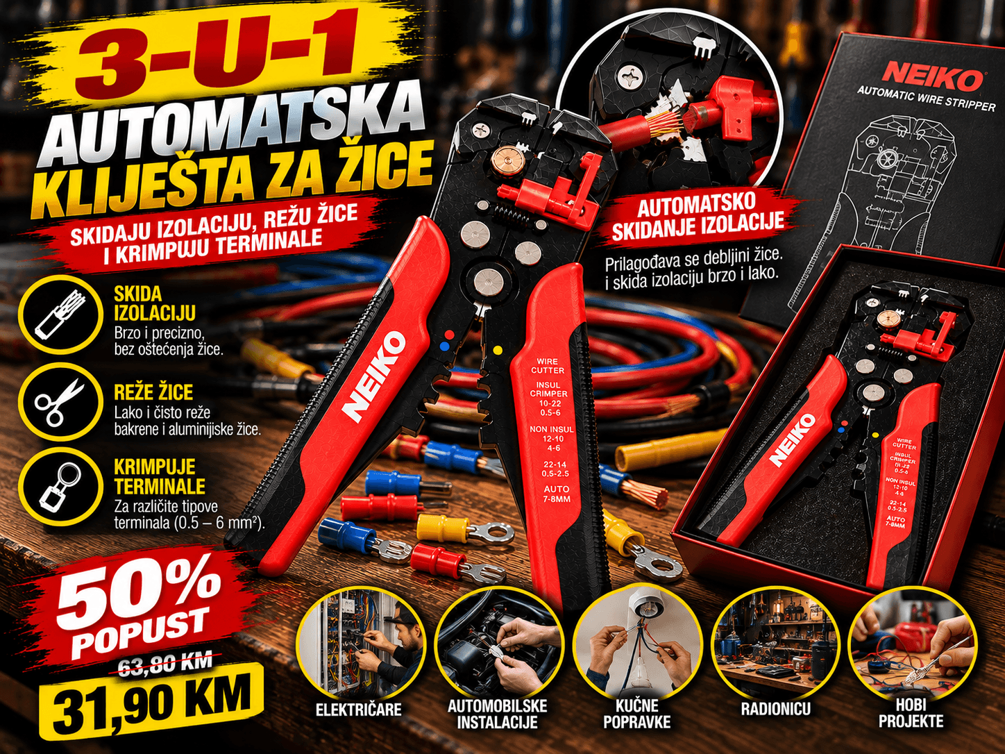 3-u-1 Automatska kliješta za žice