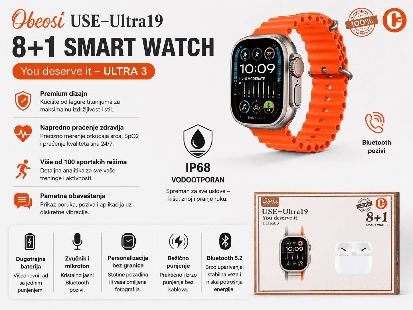 USE Ultra 19 Pametni Sat + Slušalice 2