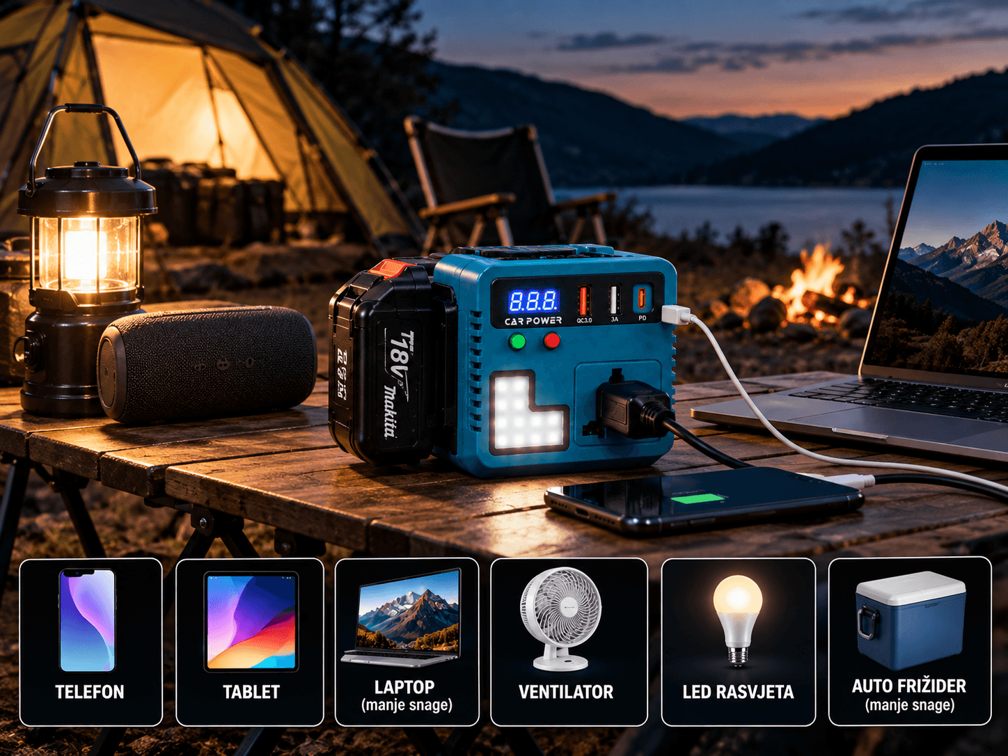 💡 UGRAĐENO LED SVJETLO — Praktično osvjetljenje kada radite u mraku ili na terenu.