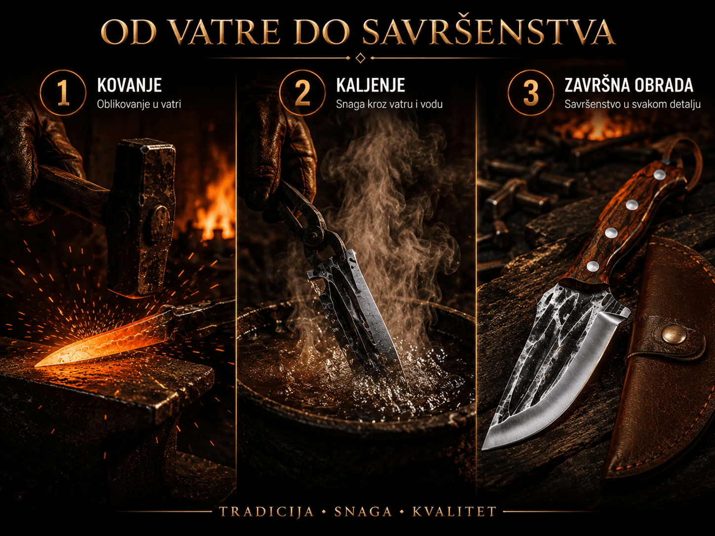 Kovani nož sa drvenom drškom i kožnom futrolom 3